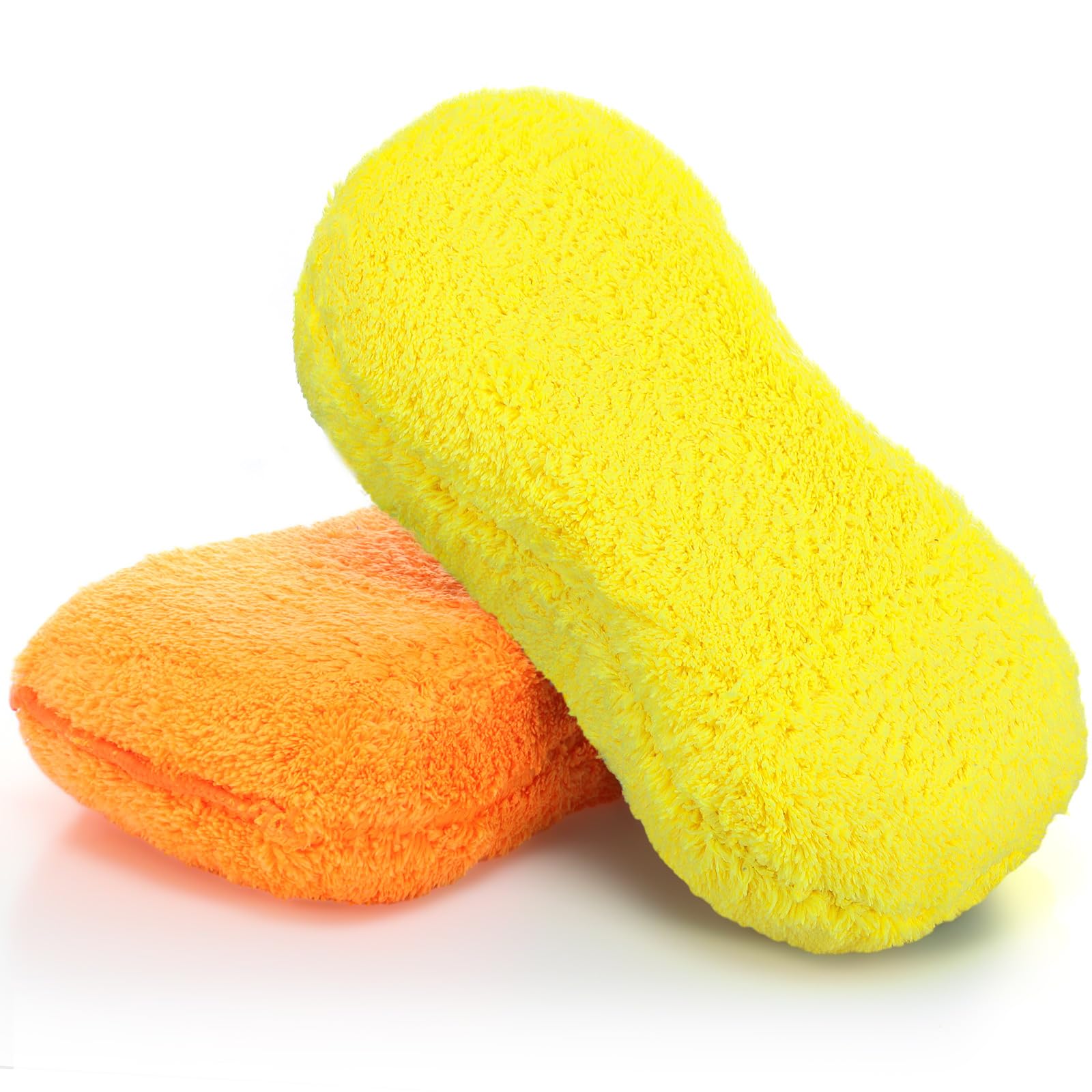 Tanlade 2 Pcs Large Microfiber Car Wash Sponge for Cleaning, Non Scratch Microfiber Sponges for Car Washing Supplies, Trucks and Motorcycles (Orange,