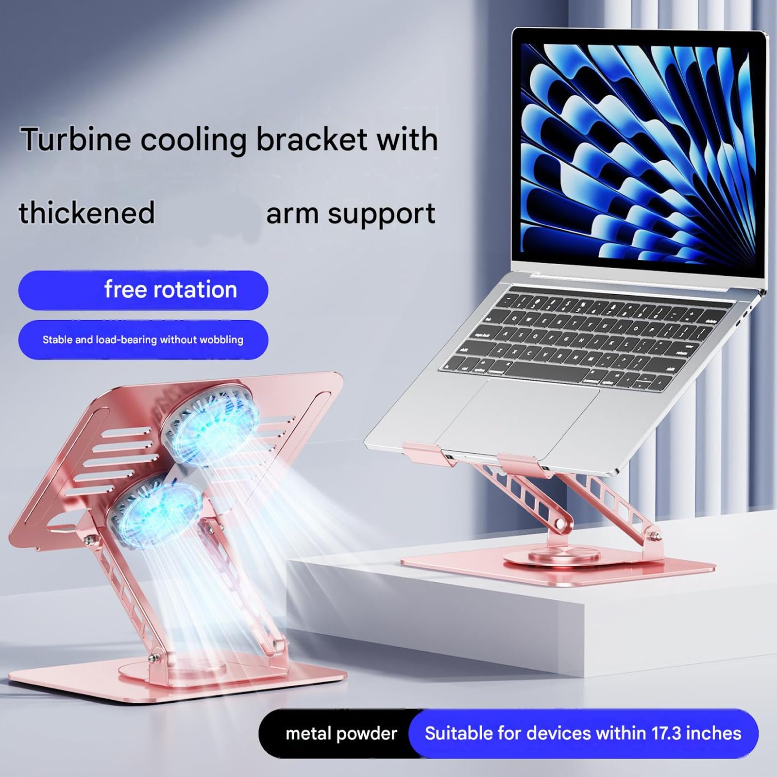 Supporto ergonomico per laptop per dispositivi da 17,3 pollici con doppia ventola di raffreddamento regolabile in altezza e rotazione a 360 gradi regolabile