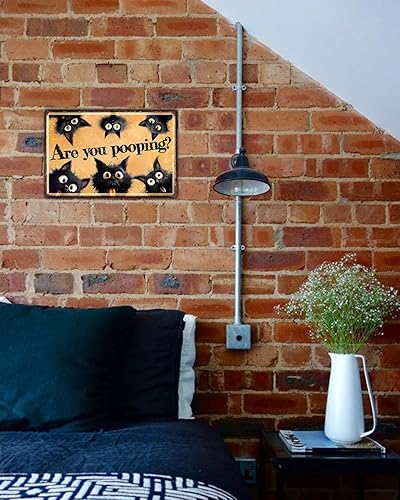 Miniatura 6 de Letrero de metal retro con texto en inglés "Are You Pooping Cat Cat", decoración de baño con texto en inglés "Are You Pooping", decoración del hogar