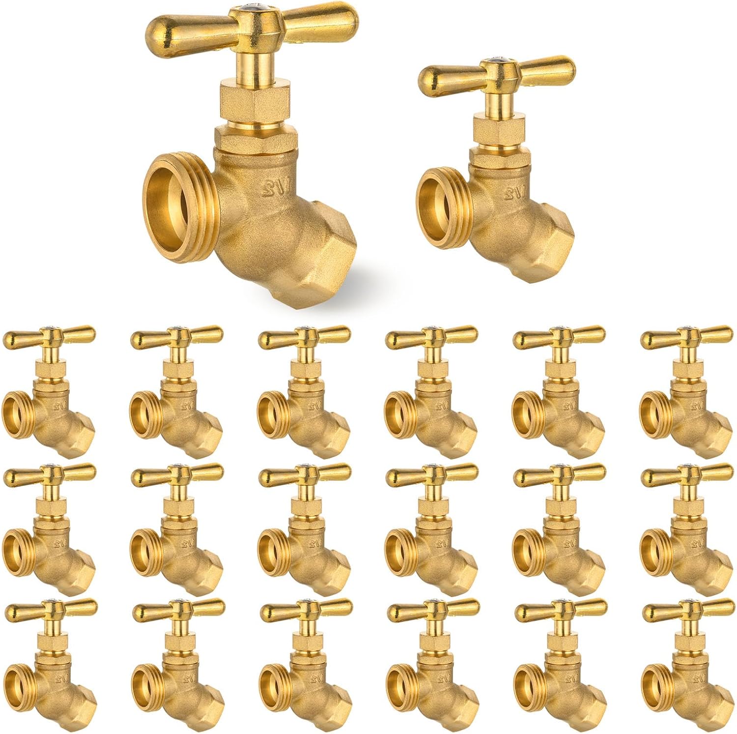 10PCS GUOFIS Hose Bibb Valve,1/2" FIP Inlet X 3/4" MHT Garden Valves,No-kink,Heavy Duty Brass(BIBCOCK016-10Pack)