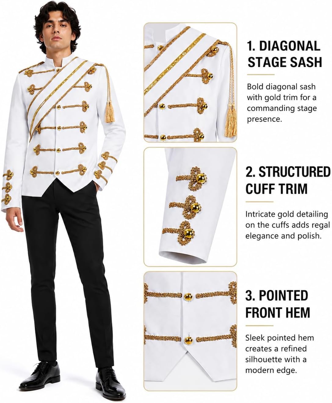 Mens Military Stage Jacket Gold Braided Costume Coat for Men Women Party