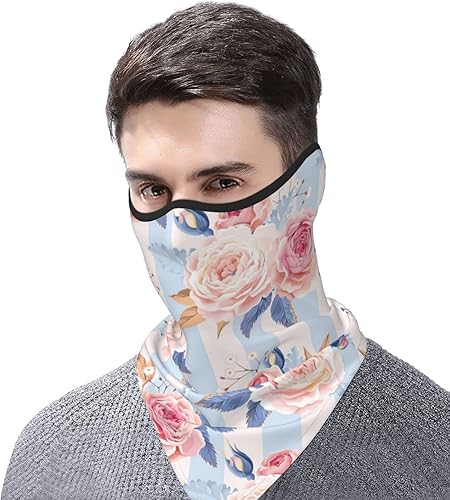 Miniatura 6 de Bufanda con estampado de rayas de flores, protección UV, pasamontañas, resistente al viento, bandana para deportes al aire libre, transpirable,