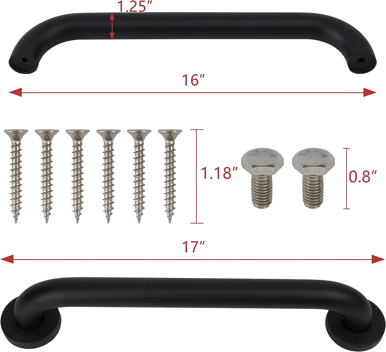 16 Inch Shower Grab Bar, Chrome Stainless Steel Bathroom Grab Bar Handle,Safety Hand Rail Support,Elderly, Injury, Senior Assist Bath Handle , Black : Health & Household