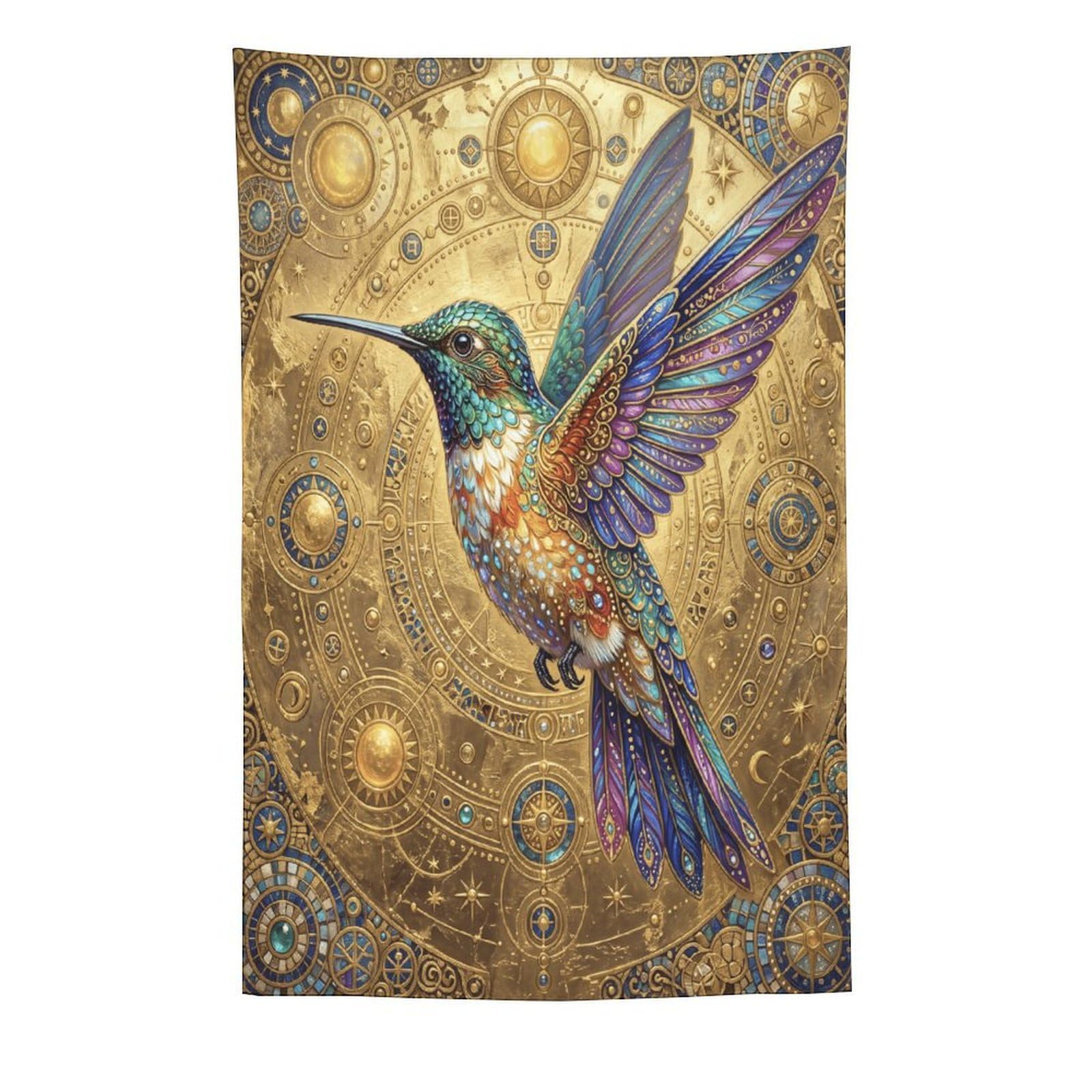 W7C8U2X3 Hummingbird Celestial Wall Tapestry, Realistic Illustration Style