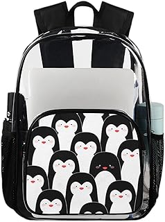 Mochila transparente Penguins para uso pesado, mochila transparente impermeável de pinguim fofo mochila transparente de PVC com alça de ombro reforçada para escola, trabalho, viagens, Multicor