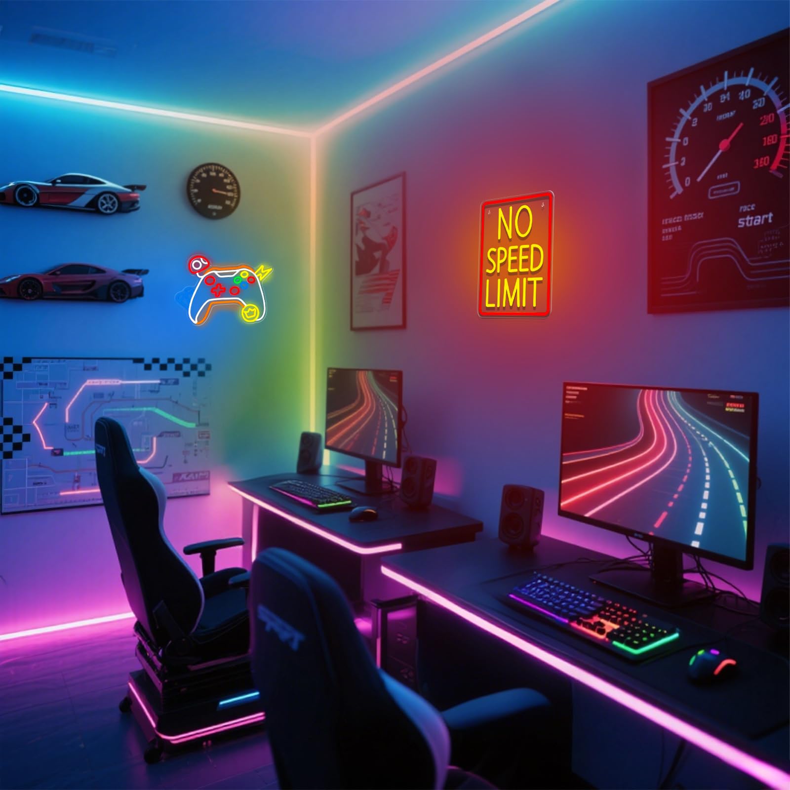 Letrero de neón para decoración de pared, luces LED de neón rojas y amarillas regulables para dormitorio, garaje, bar, sala de juegos, cueva de hombre, decoración de pared de coche, regalo para