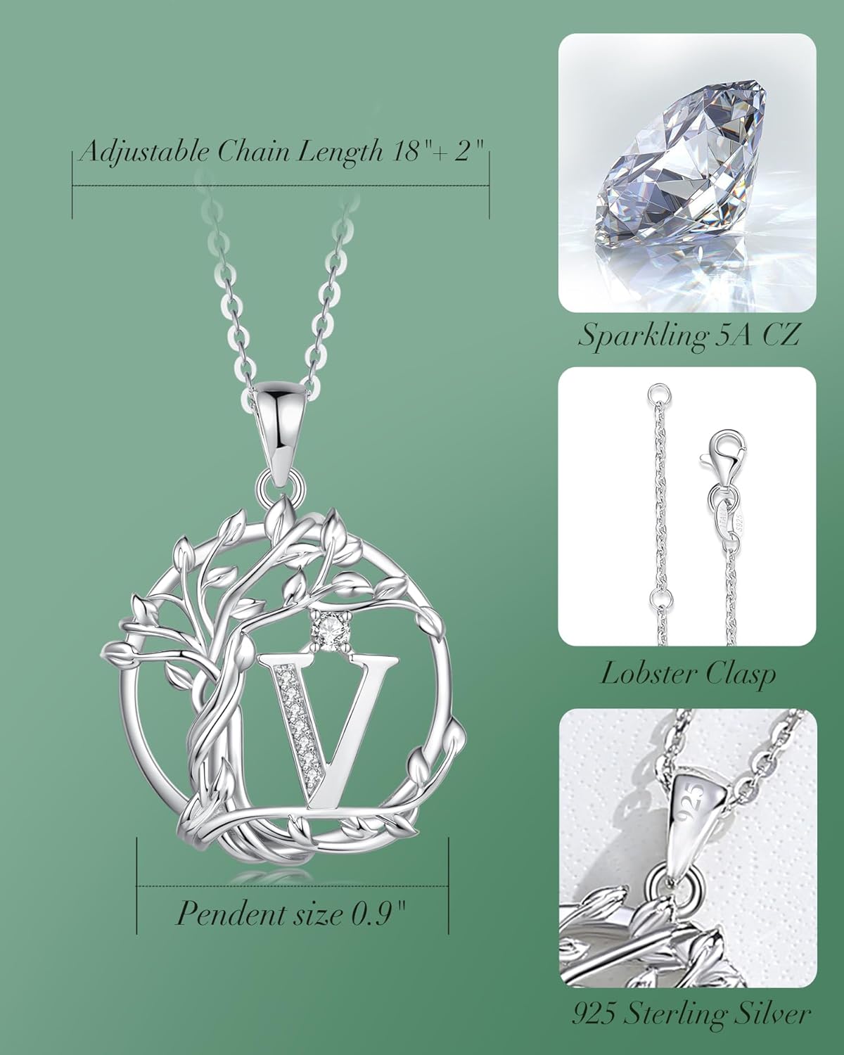 FANCIME Tree of life Initial necklaces for women, Sterling Silver Tree Jewelry Simulated Diamond Letter Pendant Cubic Zirconia CZ Personalized Birthday Mothers Day Gifts for Mom Wife Her - Image 4