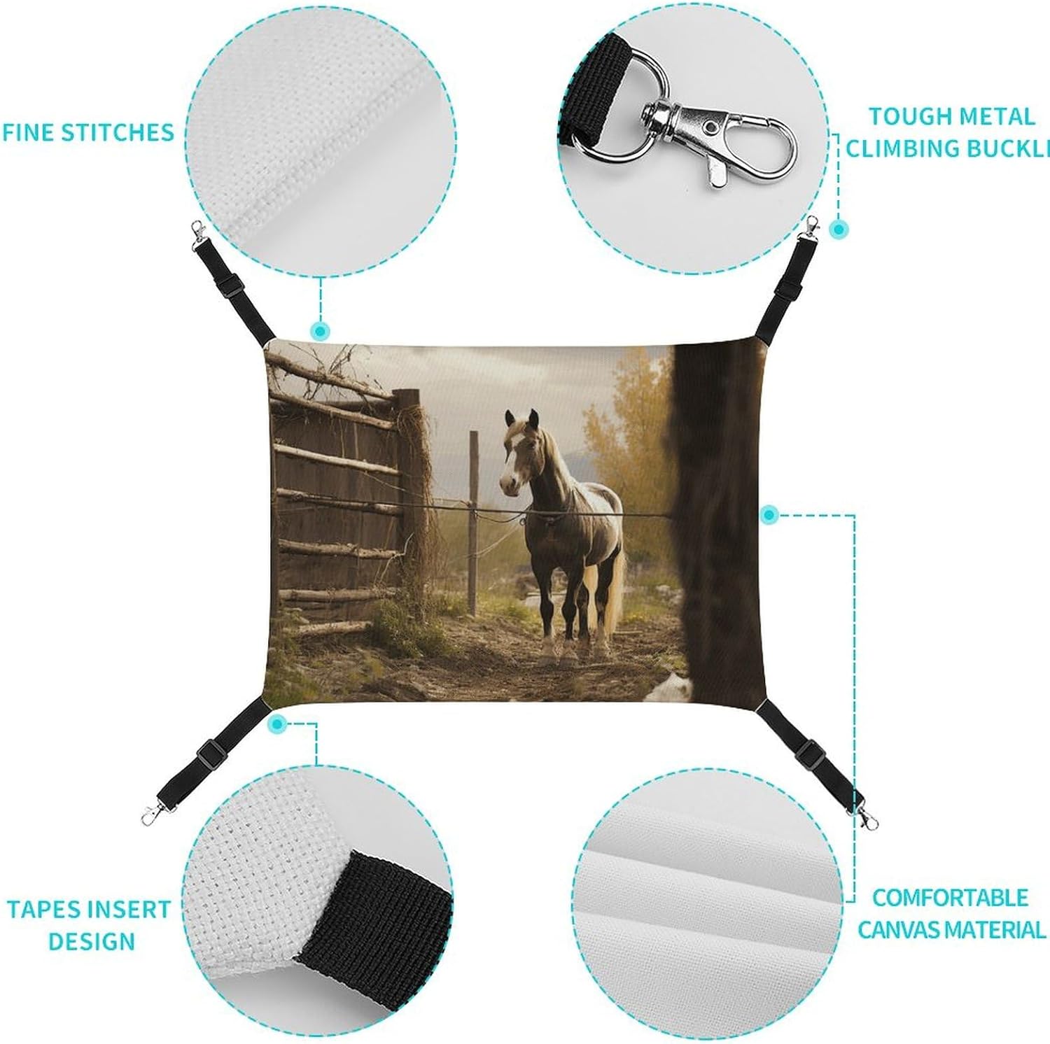 review Hanging Pet Hammock, Fence and Horse Printed Soft Breathable Pet Hammock with Adjustable Straps and Metal Hooks for Cats Small Dogs Rabbits Sugar Gliders