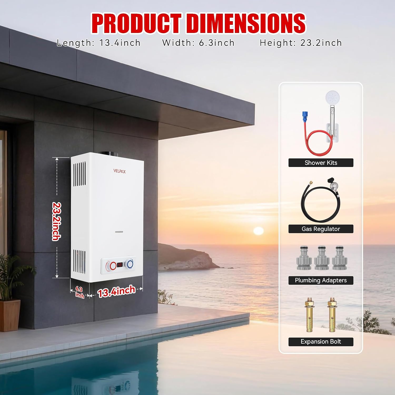 Propane Water Heater 4.2 GPM 16L Outdoor Portable Tankless Water Heater 81891 BTU/Hour with Digital Display Battery Ignition 5 Mode Shower Head Instant On Demand Hot Water for RV Camping Cabin