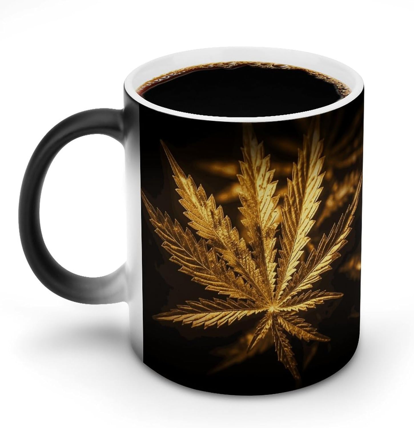 Color Changing Mug Golden Cannabis Printed Ceramic Coffee Mug Heat Changing Sensitive Mug Magic Heat Changing Coffee Mug Novelty Coffee Mugs