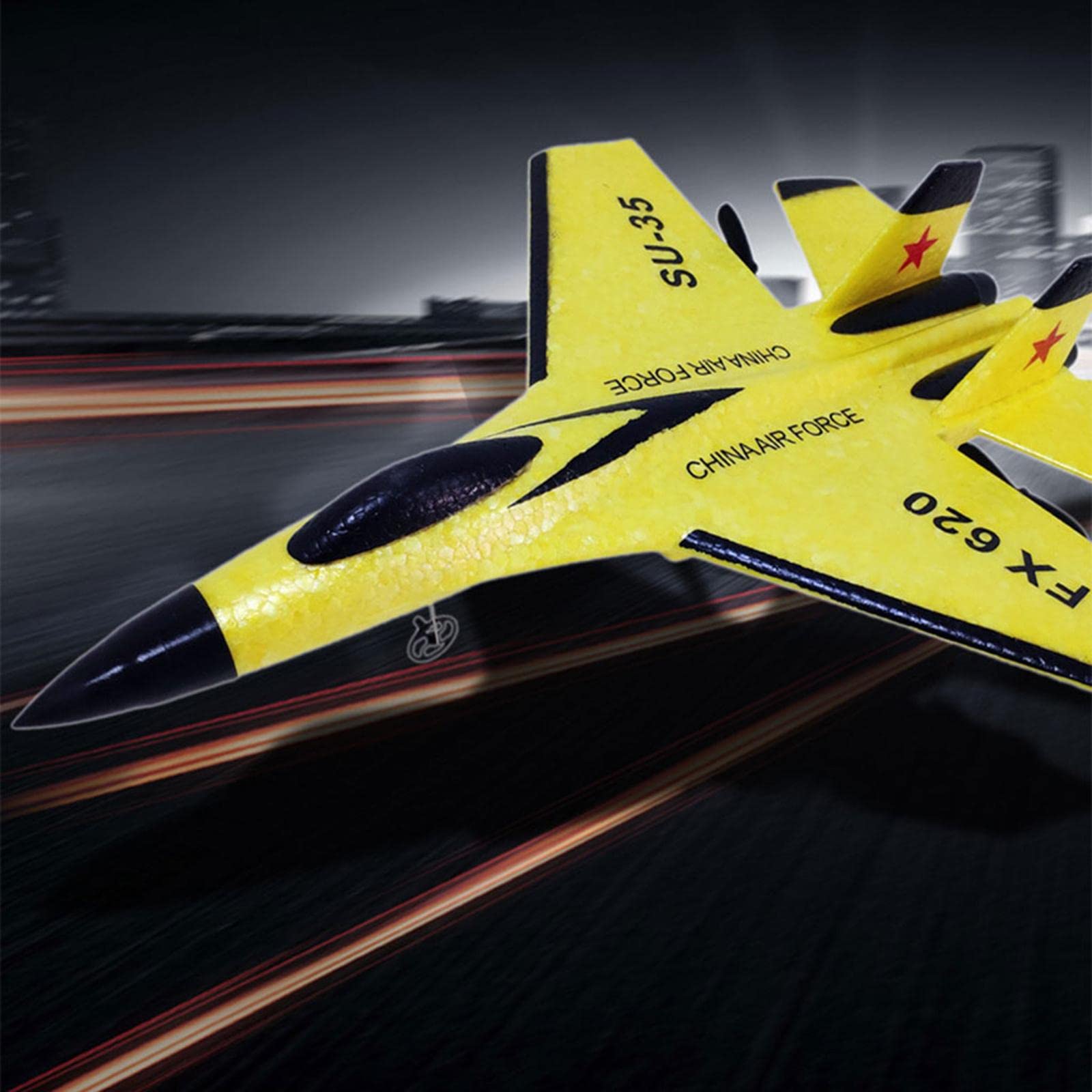 Avión RC de Espuma Modelo Planeador Avión Controlado por Radio Juguete de Fija y Mando a Distancia Material Flexible y Resistente a Caídas, Amarillo