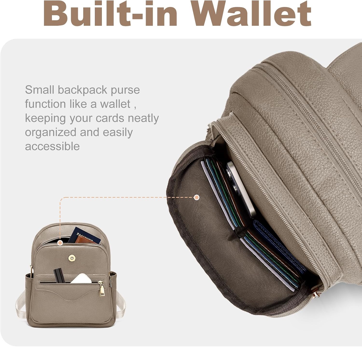 SYTRAH Backpack Purse for Women, Causal Backpack with Built-in RFID Wallet & 11" Tablet Sleeve, Stylish Travel Daypack for Daily Khaki