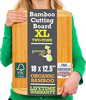 Organic 18 Inch Extra Large Bamboo Cutting Board with Lifetime Replaceme...