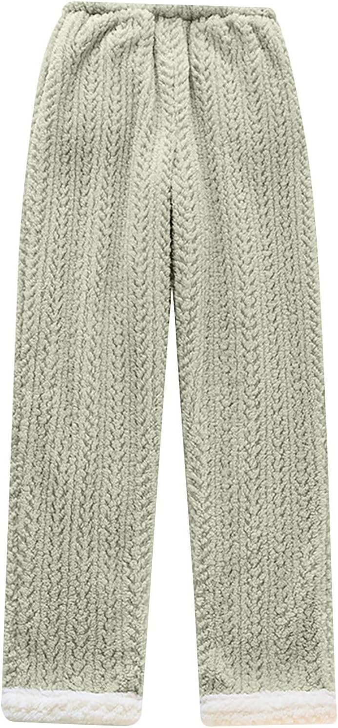 Thick Warm Thick Fuzzy Pants for Ladies Fall Winter Velour Flannel Loose Fit Pants Pajamas PJ Women 2026