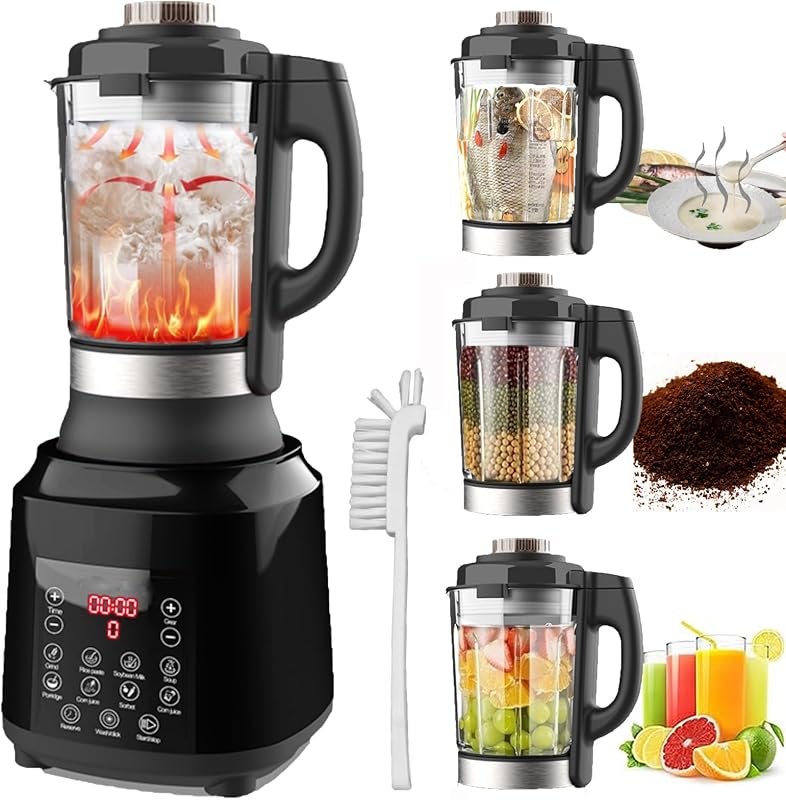 Licuadora de encimera de 1200 W, procesador de alimentos para hacer sopa caliente con 9 programas | Preestablecido de 12 horas, 60 onzas, autolimpieza, apagado automático, trituración, mezcla, preparación de puré, molienda, picado, aparato de cocina de alta velocidad