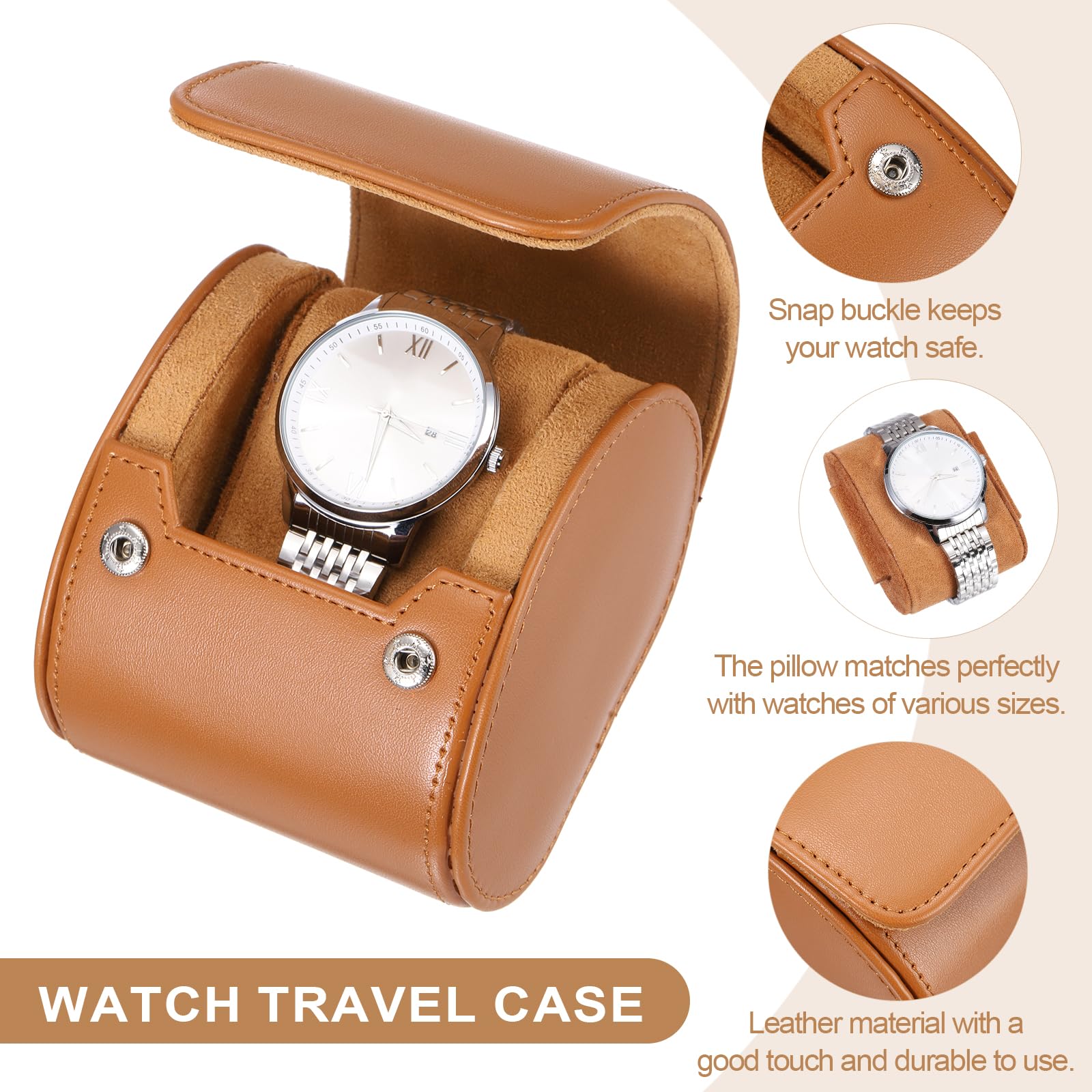 Custodia da viaggio per orologio da uomo in pelle, astuccio arrotolabile per orologio, scatola portaoggetti portatile per orologio, ideale per Natale, compleanno e anniversario, 1 scomparto (marrone