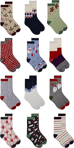 Miniatura 6 de Gertex Calendario de Adviento de calcetines navideños de alta calidad para mujer, 12 días de calcetines de tripulación, talla de calcetín 9-11, se