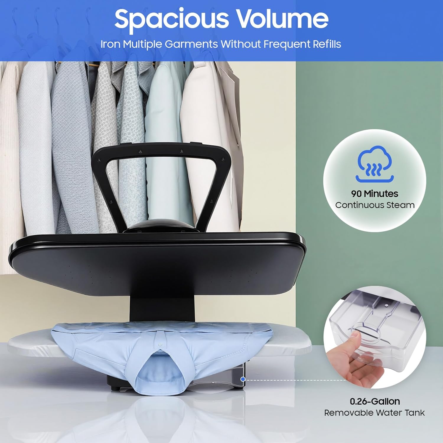 110V 1600W Steam Press, 26Inch Intelligent Digital Steam Iron Press with Touch Screen and 5 Modes for Sheets Curtains Cloth, Quick Heat in 6 Mins, Temperature-adjustable(194-392 ℉) (Black)