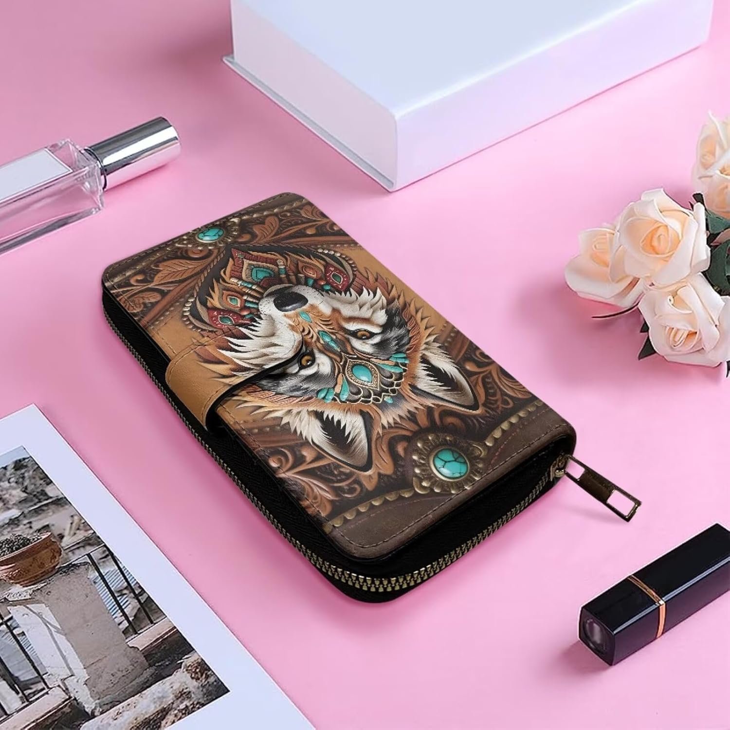 COEQINE Ladies Wallets Pink Leopard Heart Black Printed Leather Phone Long Clutch Purses Check Coin Change Holder