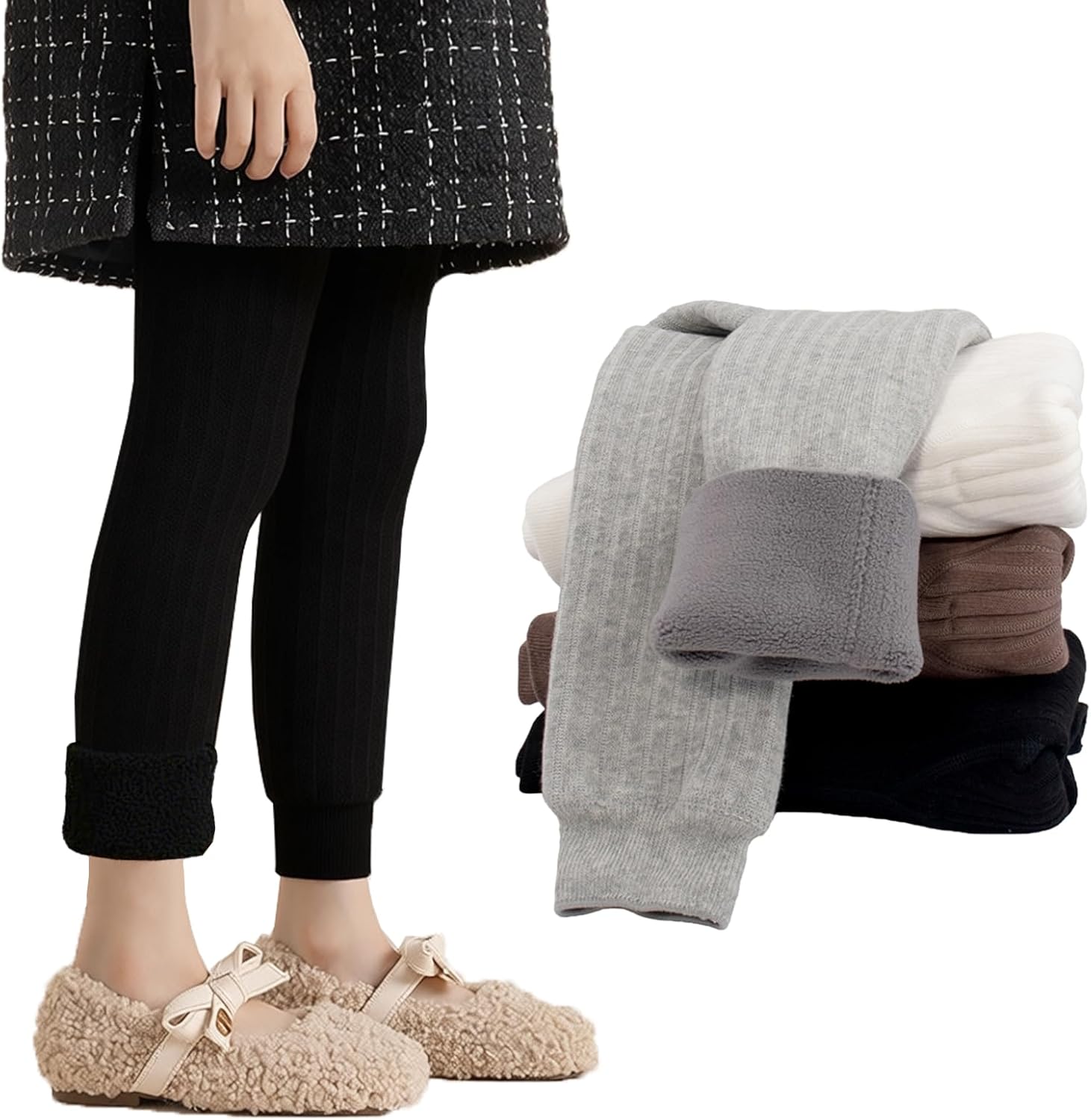 Meeshine Toddler Girls Fleece Lined Leggings Baby Thick Thermal Velvet Knit Winter Cotton Warm Tights Pants for 1-6T Kids