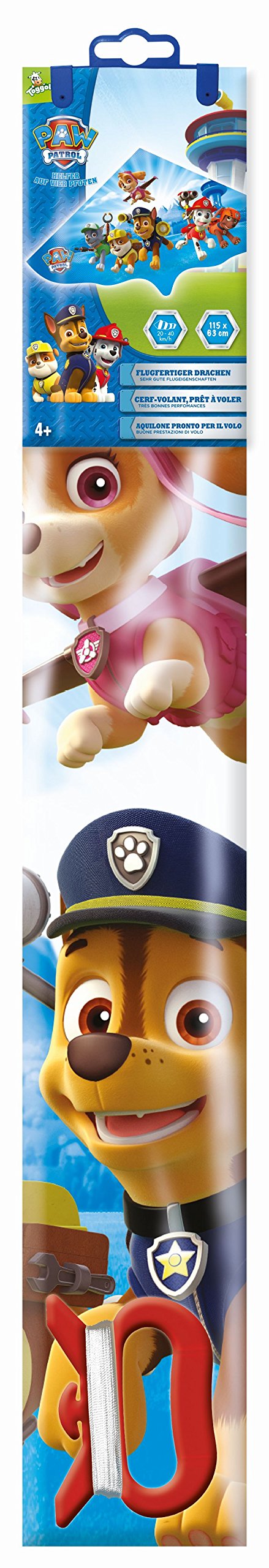 GÜNTHER FLUGSPIELE 1219 - Aquilone per bambini con motivo Paw Patrol, aquilone a linea singola in robusto foil di PE per bambini dai 4 anni in su, dimensioni circa 115 x 63 cm.