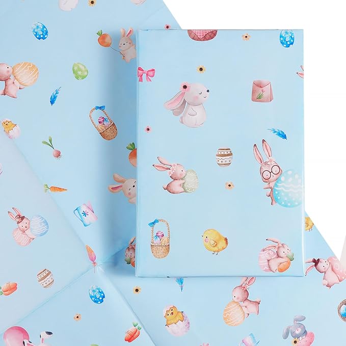 4 Sheets Easter Wrapping Paper Sheets Blue Easter Gift Wrap Easter