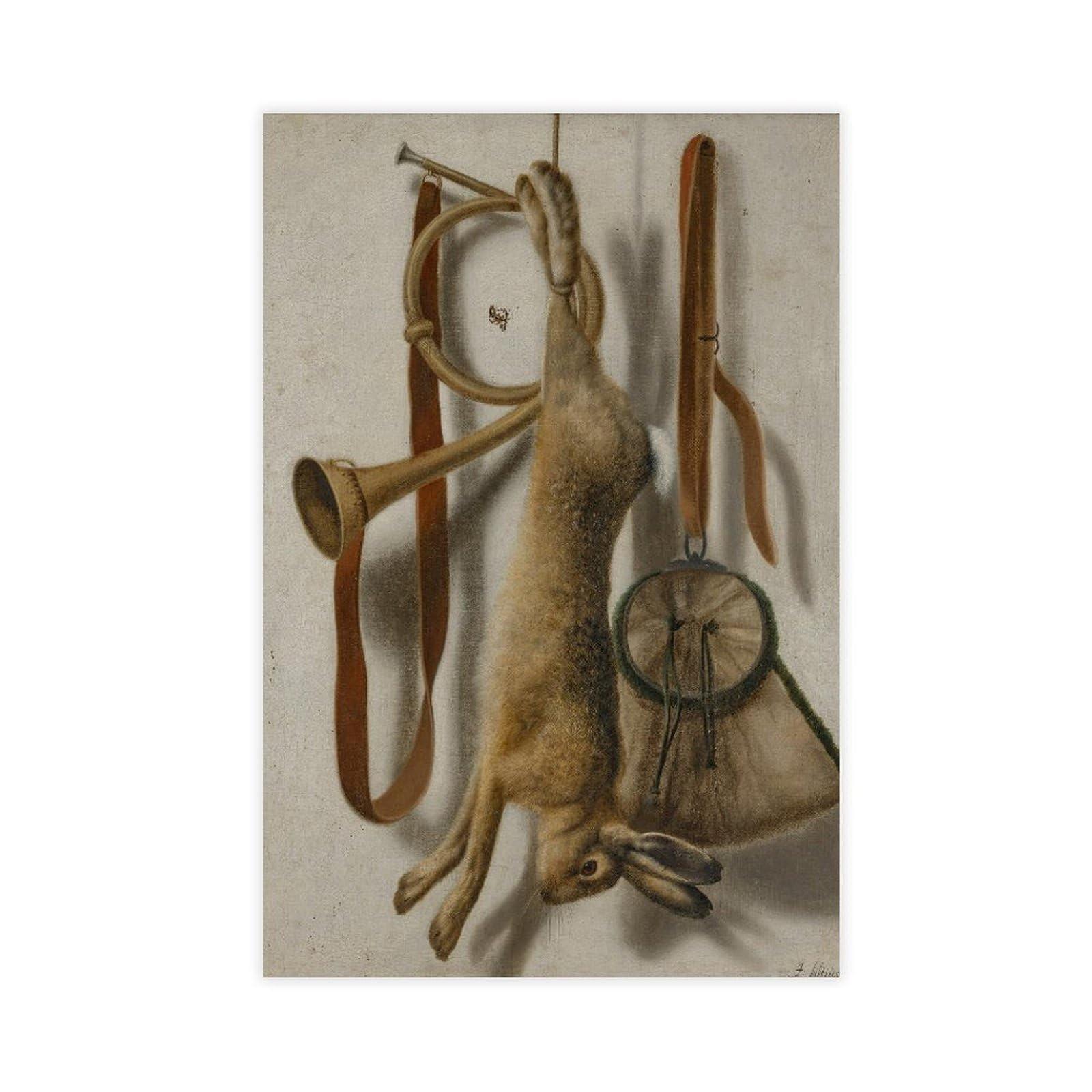 RTEYCE Trompe L’œil of A Hare, Hunting Horn And Hunting Satchel Canvas Poster for Bedroom Decor Gift