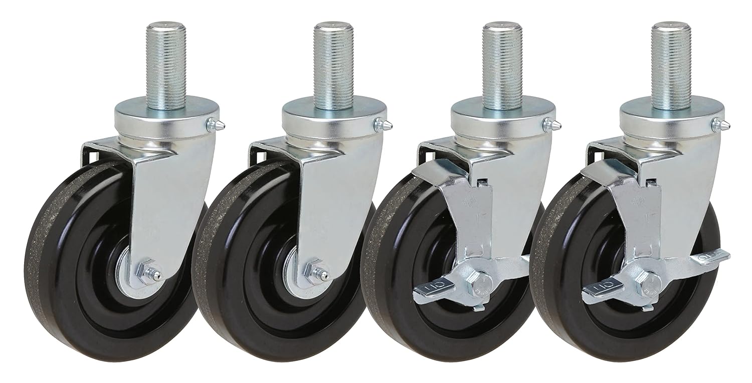 5" Caster Set of 4 | for Hollymatic Meat Grinders with Heavy Duty Phenolic Wheel | 2 Swivels and 2 Swivels with Brake