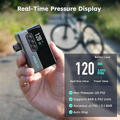 Miniatura 2 de T30 Mini bomba de bicicleta, bomba eléctrica de inflado rápido de 16 segundos con manómetro, bomba de aire portátil de bicicleta de 120 PSI, bomba