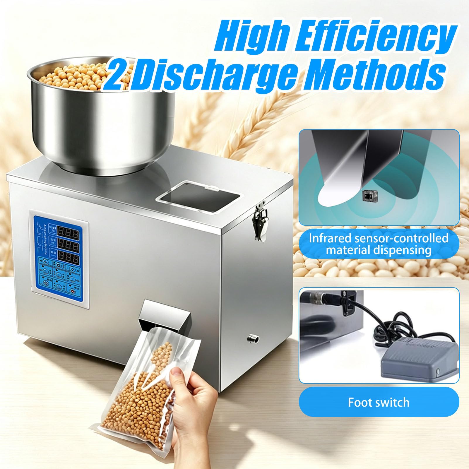 Macchina per Il Riempimento di Polveri, Dosatore Automatico di Cereali Square-100g | Precisione ±0,2G, Dosatore Automatico, Ampia Tramoggia in Acciaio Inossidabile, Per Chicchi Di Caffè E Spezie