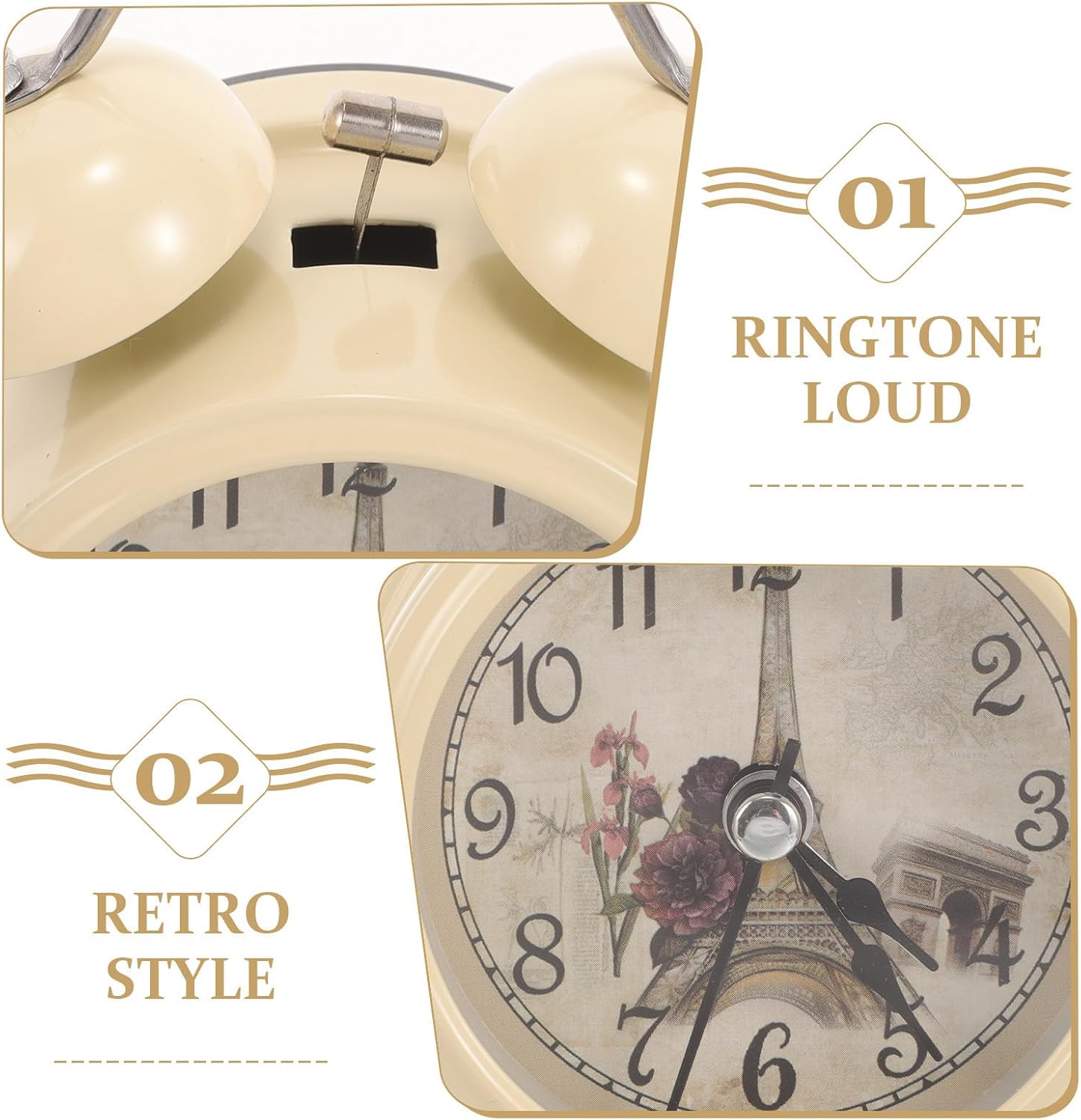 Bell Alarm Clock for Bedroom Decor Vintage Metal Ring image 3