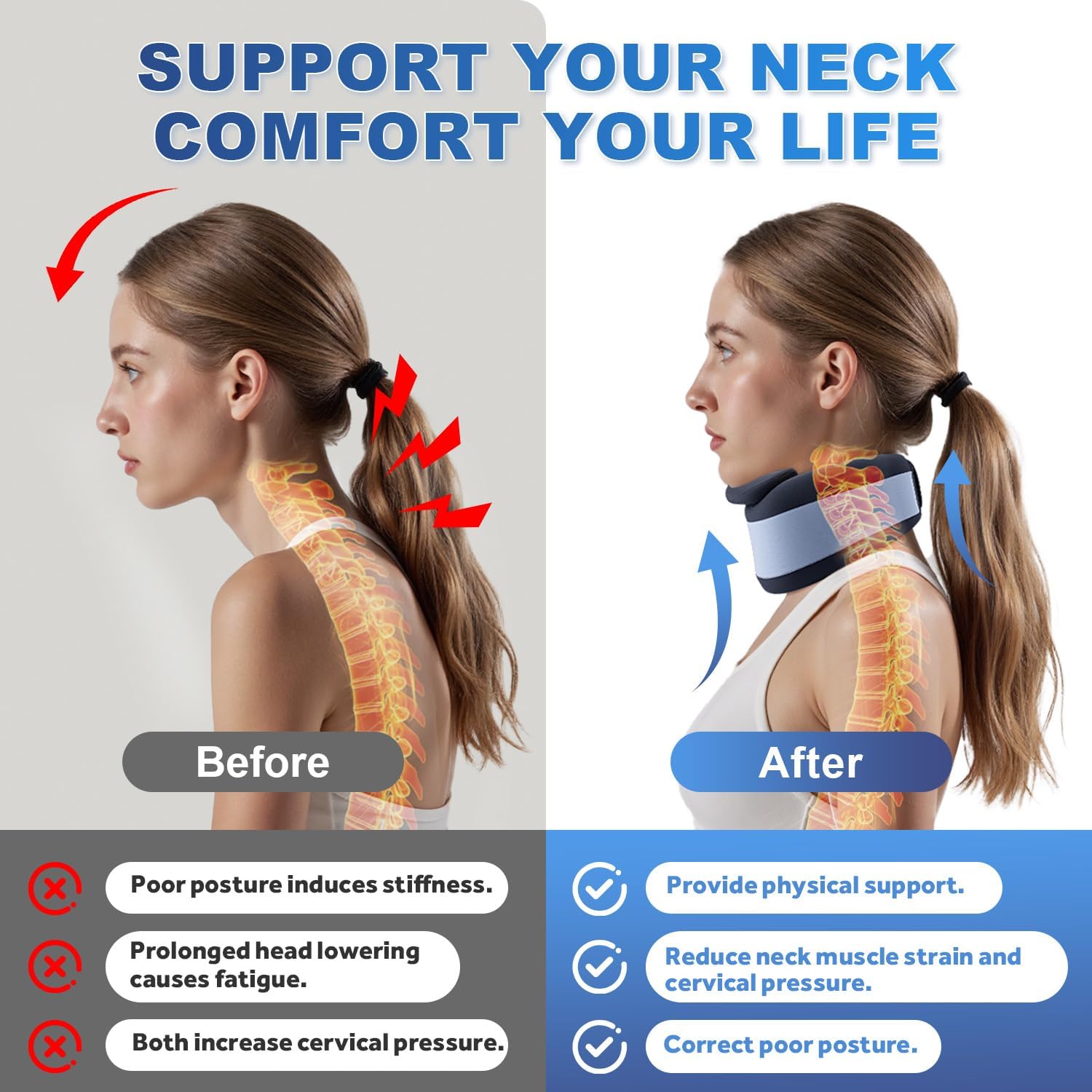 Ice Silk Neck Brace,Neck Brace Cervical Collar,Neck Support Brace for Sleeping Soft,Breathable Cervical Collar for Pain Relief/Posture Correction,Travel, Workers & Neck Injury Recovery for Women & Men