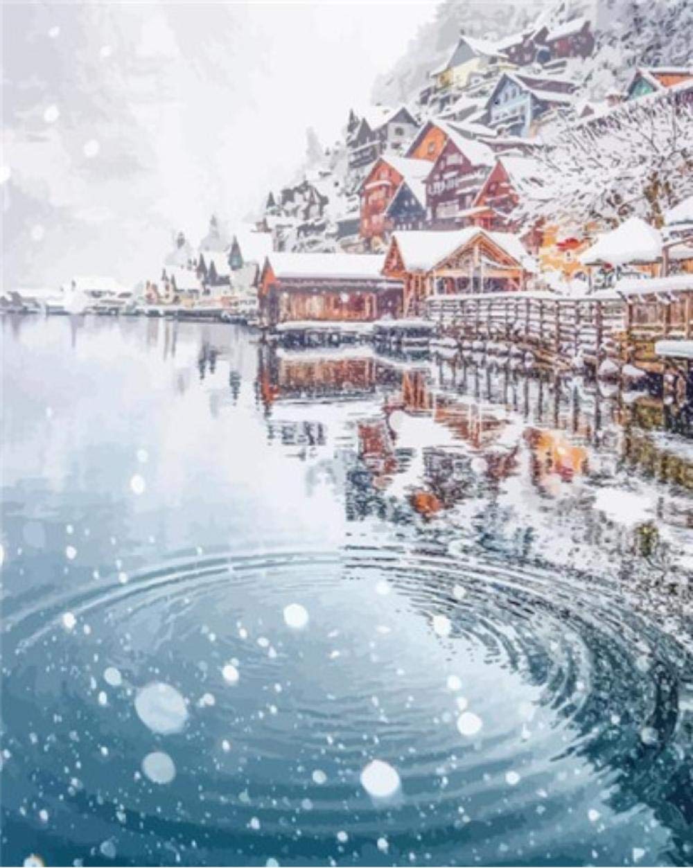 Peinture par numéros paysage d'hiver pour une décoration murale de salon chaleureuse