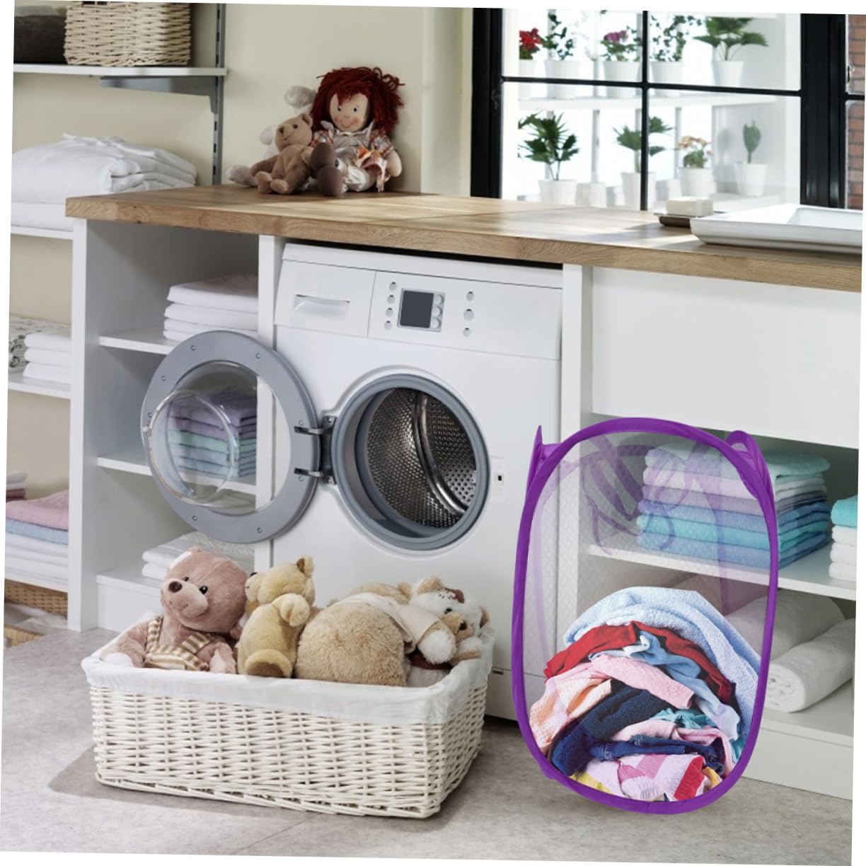 2pcs Foldable Laundry Basket with Coating Collapsible Mesh Clothes Hamper for Home Dorm and Bathroom Storage Organizer