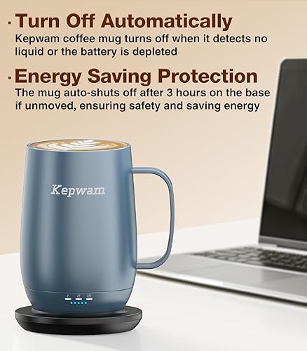 Miniatura 4 de Kepwam Taza de Café con Calefacción T2-Plus, Taza de Autocalentamiento de Gran Capacidad Líder de 20oz, Hasta 8 Horas de Batería y Caliente Hasta