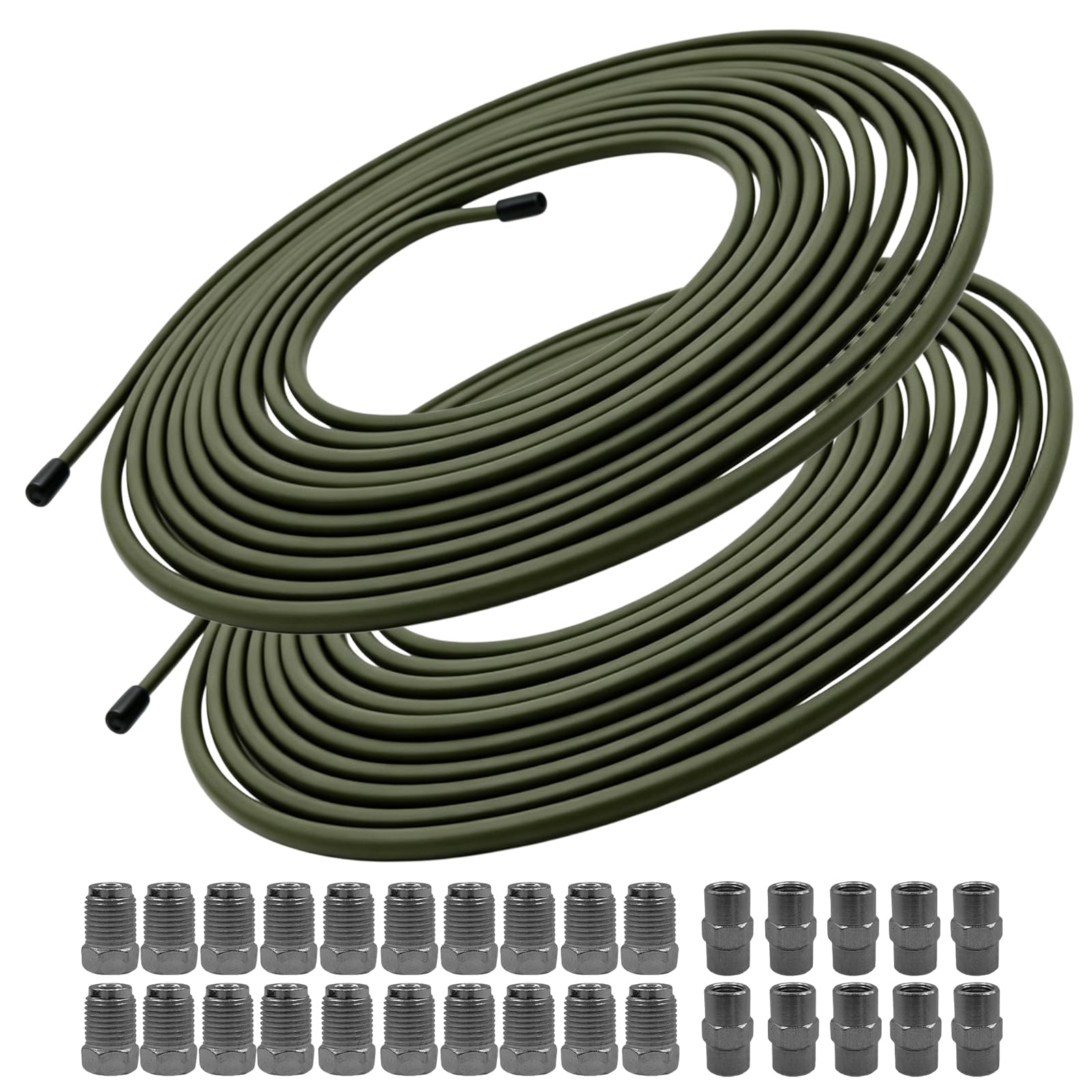 2 Pièces 5m Tuyau de Frein Ø 4,75 mm, Kit de Conduite Générale de Frein de Rechange avec 20 Raccords Et 10 Connecteurs, 3/16" Conduite Générale de Frein pour Voitures et Motos, Vert Militaire
