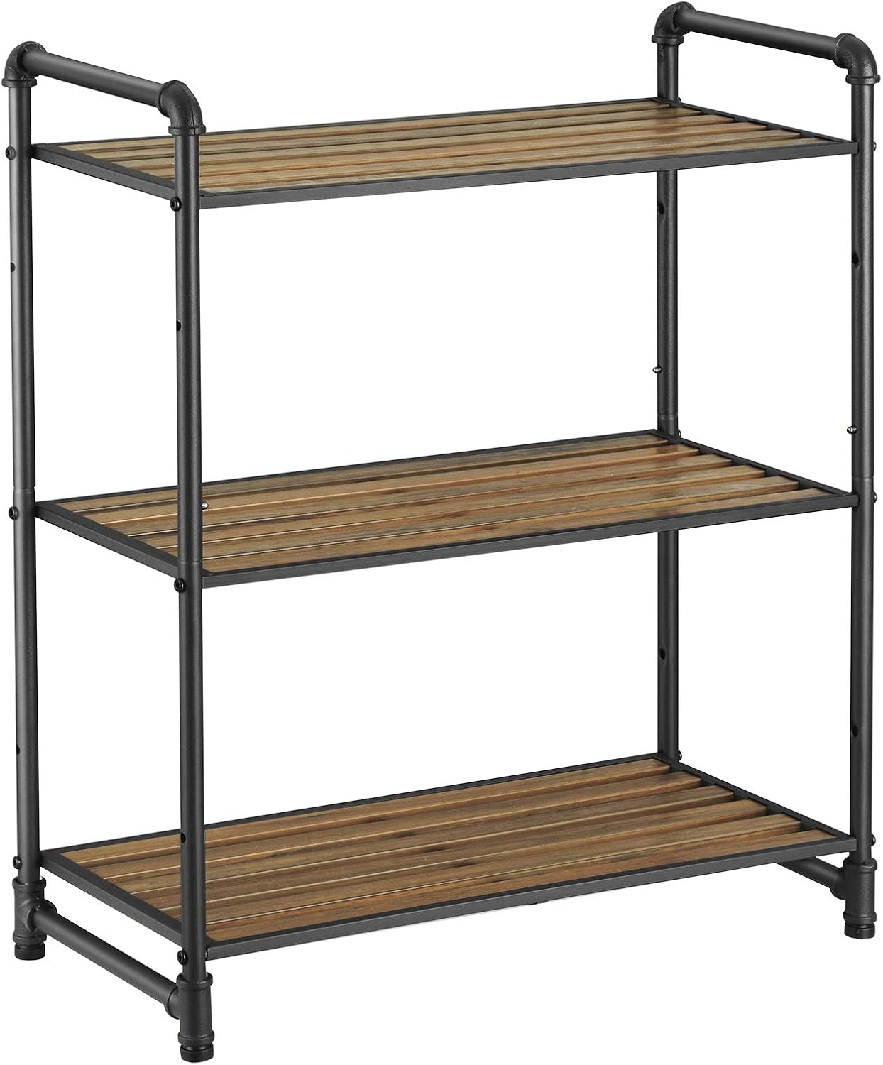 VASAGLE 3-Tier Storage Rack, Customizable Bathroom Kitchen Shelf, Industrial Extendable Plant Stand with Adjustable Shelf, 25.1 x 12 x 28.9 Inches, Rustic Brown and Black UBSC24BX