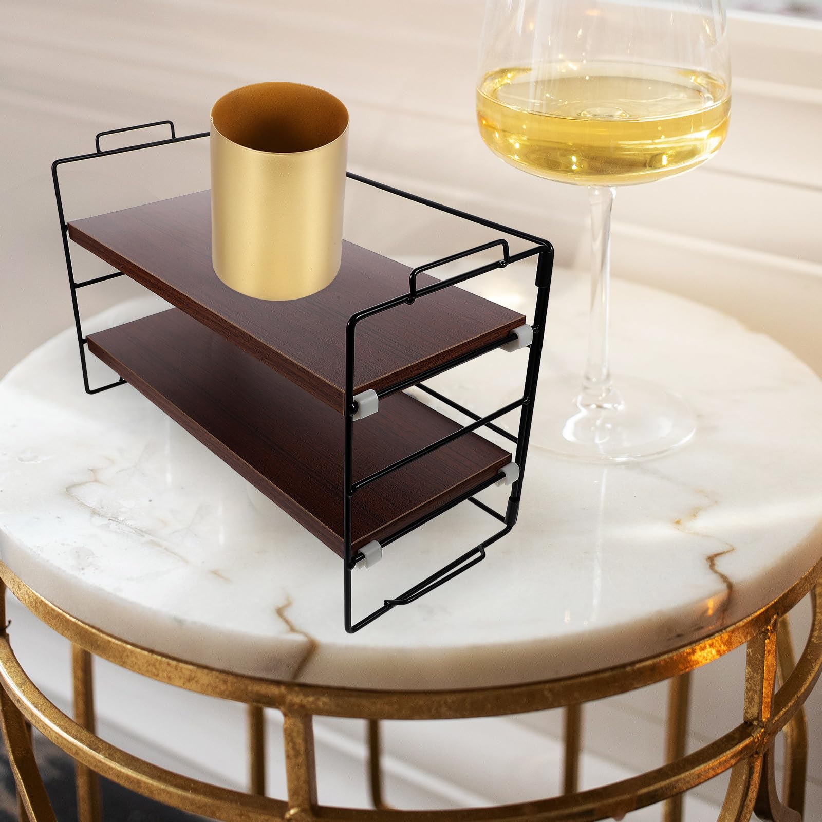 Kosmetik Organizer für Schminktisch, 2-stöckig aus Eisen und Holz