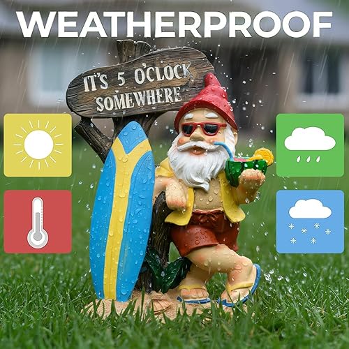 Miniatura 3 de Gnomos divertidos de jardín, gnomos de jardín para exteriores, decoraciones de gnomos para patio (estatua de gnomo de playa para jardín)