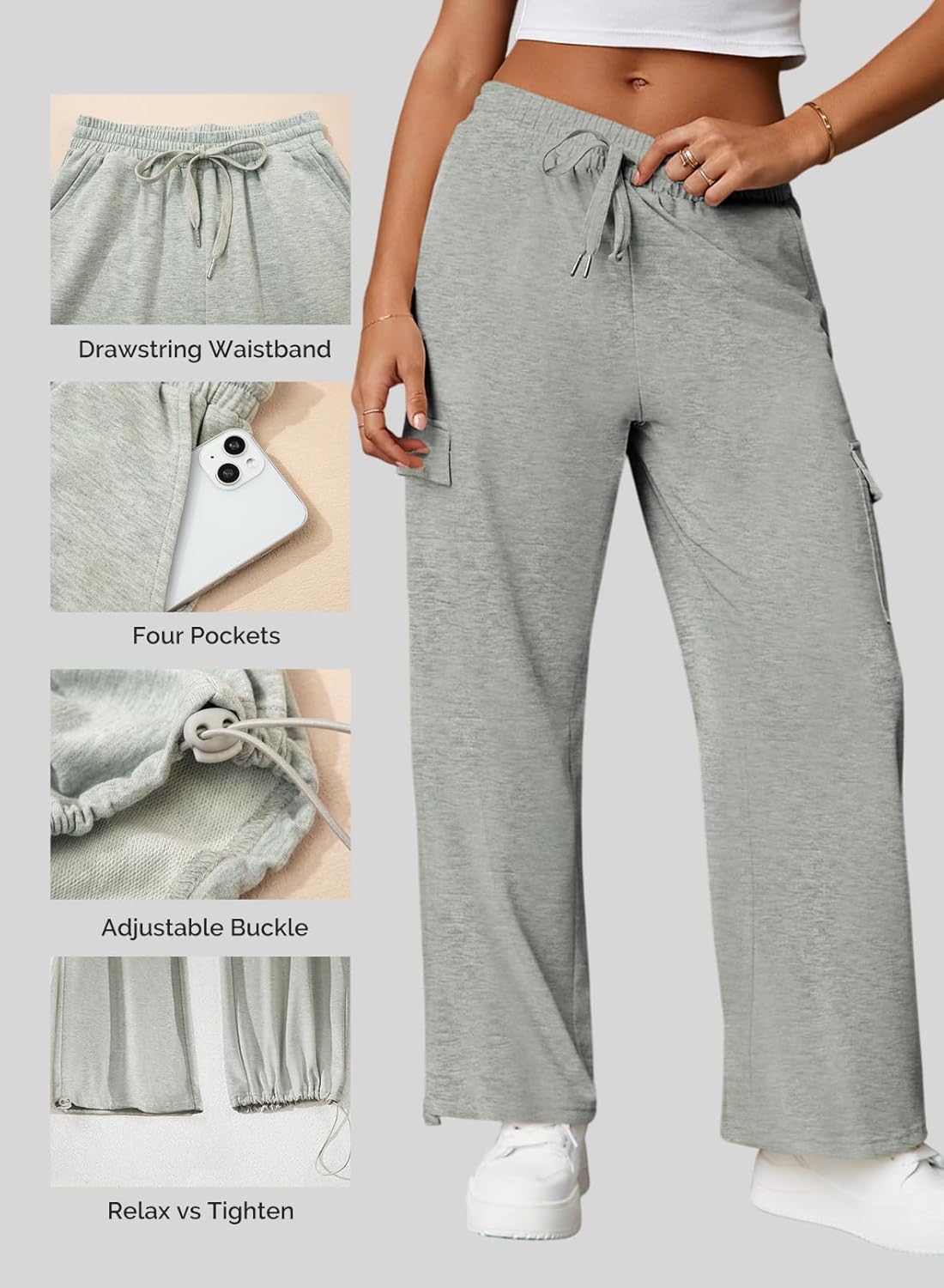 Aleumdr Wide Leg Sweatpants for Women Cargo Pants High Waisted Sweat Pants Baggy Joggers Casual Long Pants with Pockets - Image 5