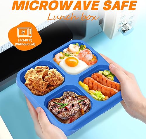 Miniatura 3 de Paquete de 4 recipientes Bento para aperitivos, 4 compartimentos para almacenamiento de alimentos, lonchera de paja de trigo, contenedor de plástico