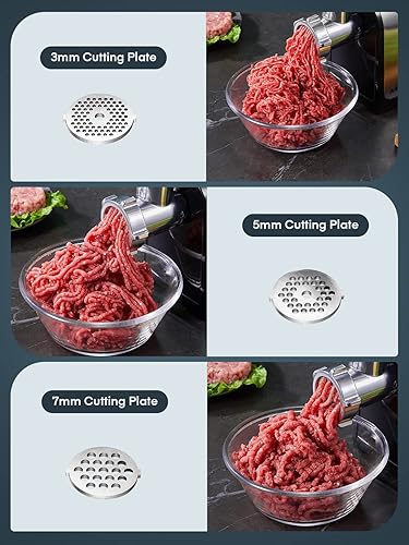 Miniatura 5 de Electric Meat Grinder, Sausage Stuffer with 3 Sausage Tubes, 2 Blades, 3 Plates, 3200W Max, Meat Grinder Heavy Duty for Home Kitchen Use, Stainless