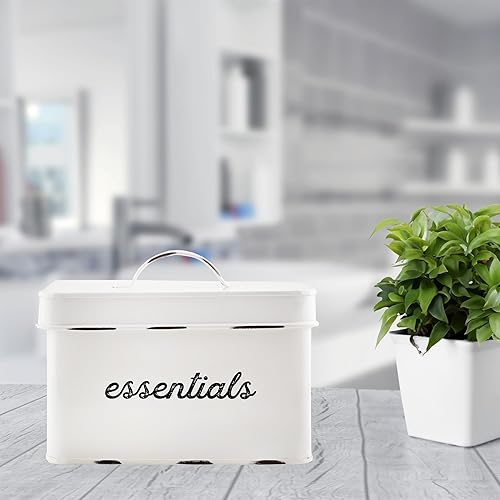 Miniatura 2 de AuldHome - Soporte de tampón esmaltado para almacenamiento de baño (blanco) organizador de suministros femeninos, caja dividida con tapa