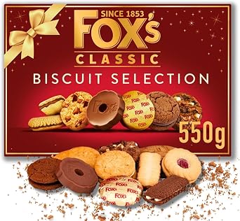 Foxs Fabulously Biscuit Selection Assortment Luxury Box 550g |9 Varieties Milk, Dark Choc Chunkie Cookies, Orange Sundae, Rounds, Viennese Fingers, Butter, Gift for Christmas