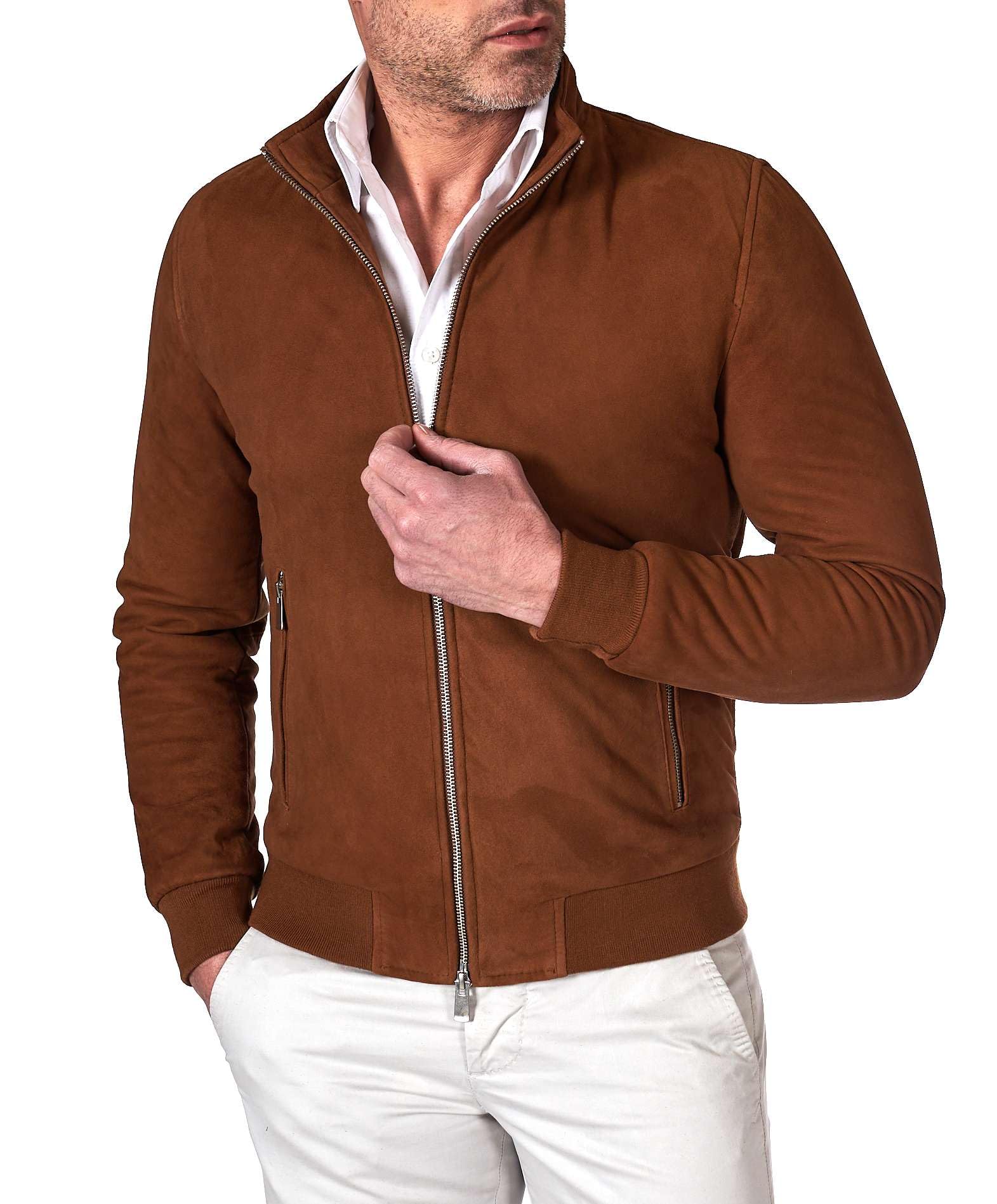 D'Arienzo Bomber Pelle Camoscio Color Cuoio Uomo Primaverile Vera Pelle 1006