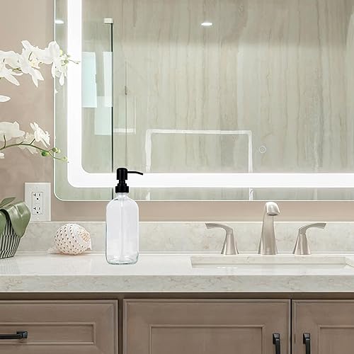 Miniatura 4 de Dispensador de jabón de vidrio recargable de 16 onzas con bomba de acero inoxidable negro a prueba de óxido, dispensador de jabón de vidrio para