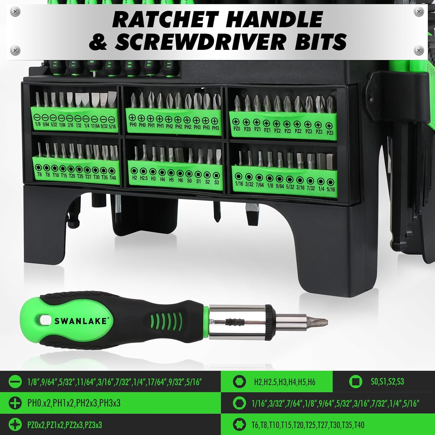 141-Piece Magnetic Screwdriver Set with Plastic Rack, Torx/Slotted/Phillips Precision Screwdrivers, SAE & Metric Hex Key Kit, Ratchet Handle & Screwdriver Bits, DIY Tools for Gift - Image 6