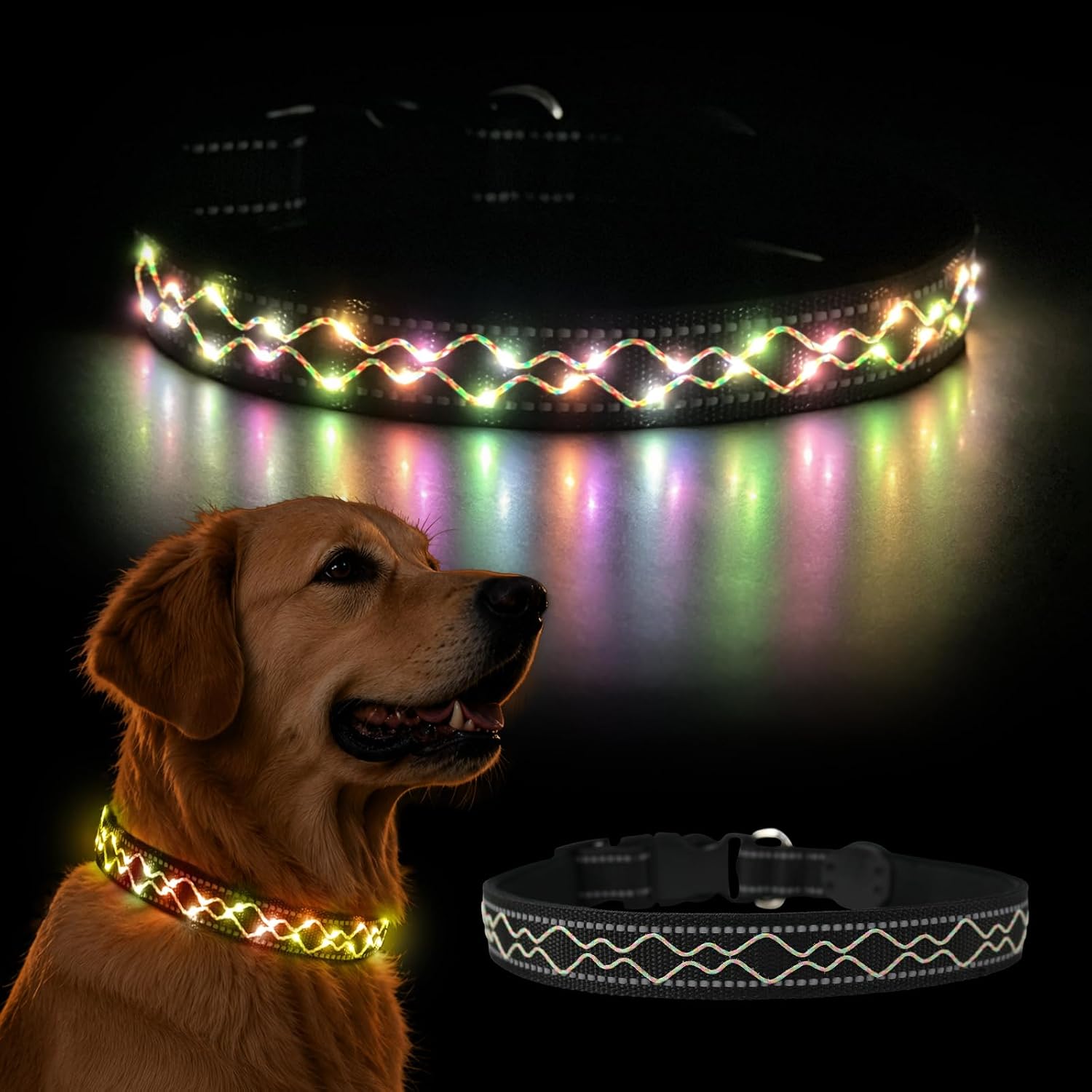 Rechargeable LED Dog Collar for Night Walking, Embroidered Rope Light