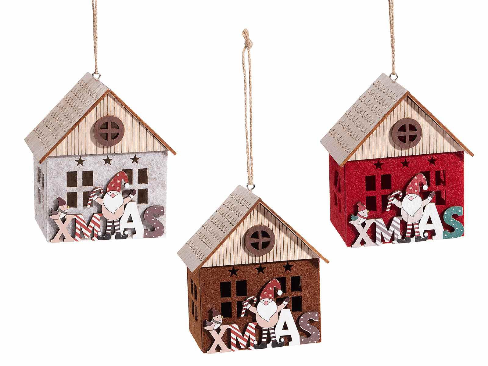 Gruppo Maruccia – Casette Natalizie Luminose in Legno e Panno – Addobbi di Natale da Appendere - Set da 6 Pezzi