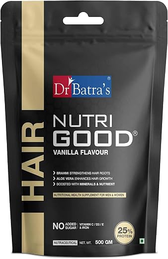 Dr Batra’s Nutrigood Hair Protein Powder 500g Vanilla with Brahmi, Biotin, Collagen & Keratin | Supplement for Hair Fall C...